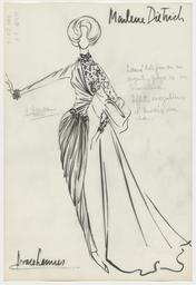 Vorschaubild zu  'Marlene Dietrich - Ein schmales, knöchellanges, drapiertes Kleid mit capeartiger Stola'