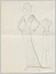Fishscale Dress - First Sketch: Jean Louis Green Dress (Archivtitel), Kostümentwurf, 1960 (circa)