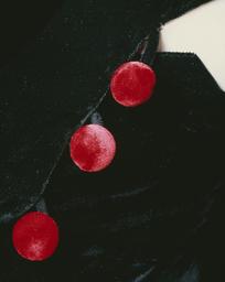 Vorschaubild zu  'Hauskleid aus schwarzem und rotem Seidensamt mit asymmetrischem Knopfverschluss auf der linken Schulter'