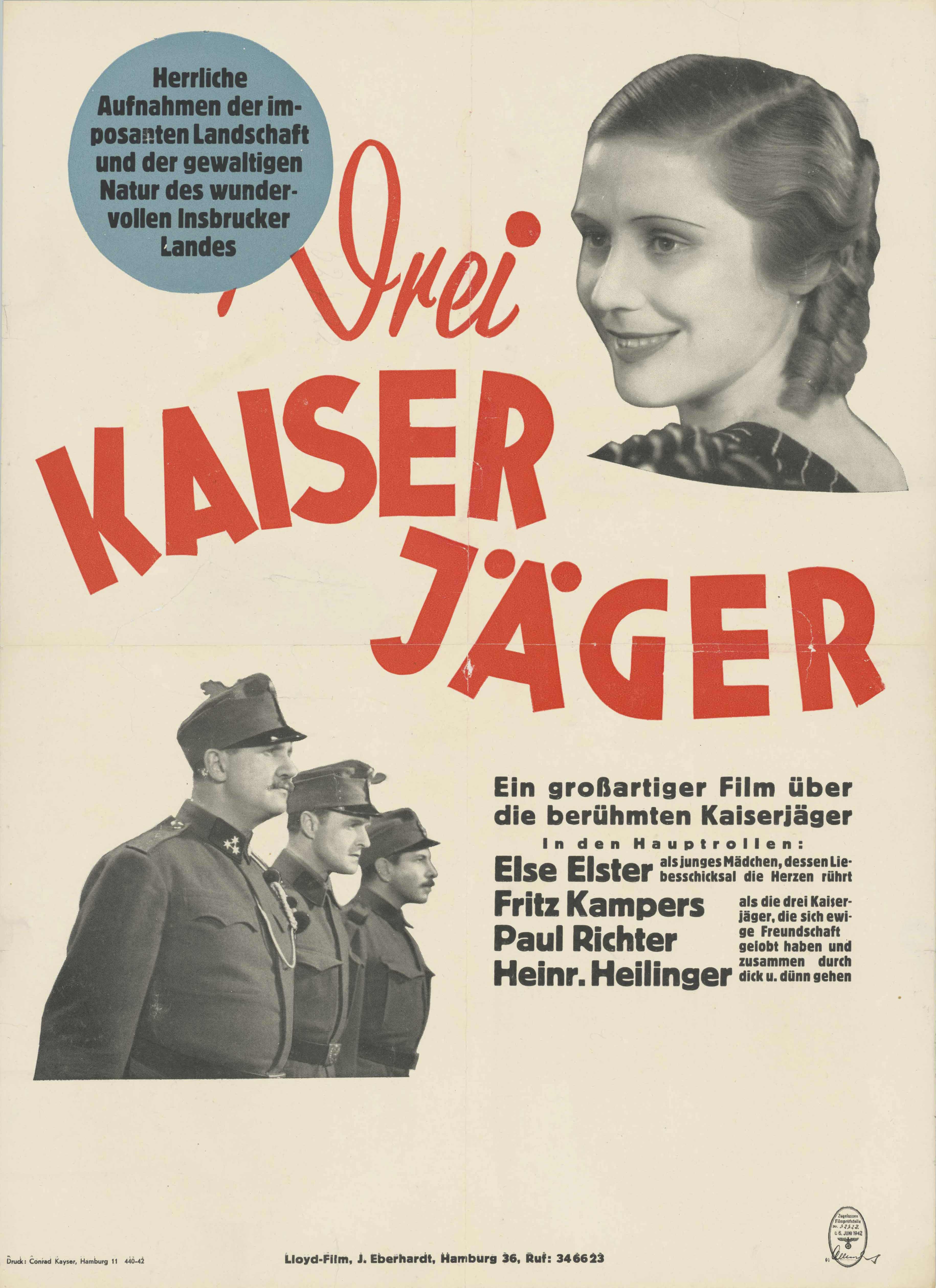 Filmplakat für Drei Kaiserjäger, Deutschland 1925