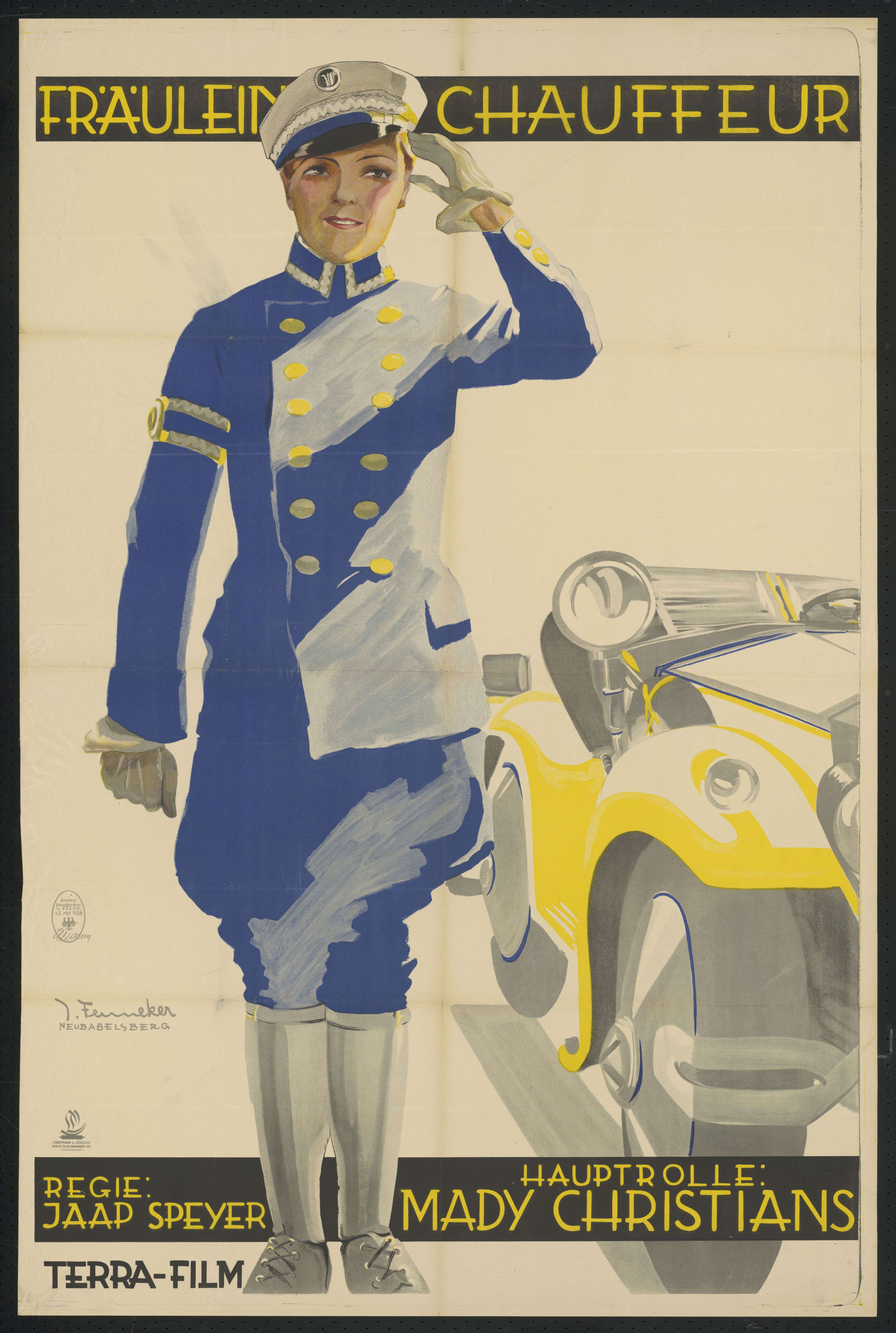 Film poster by Josef Fenneker: Fräulein Chauffeur, Germany 1928, directed by Jaap Speyer