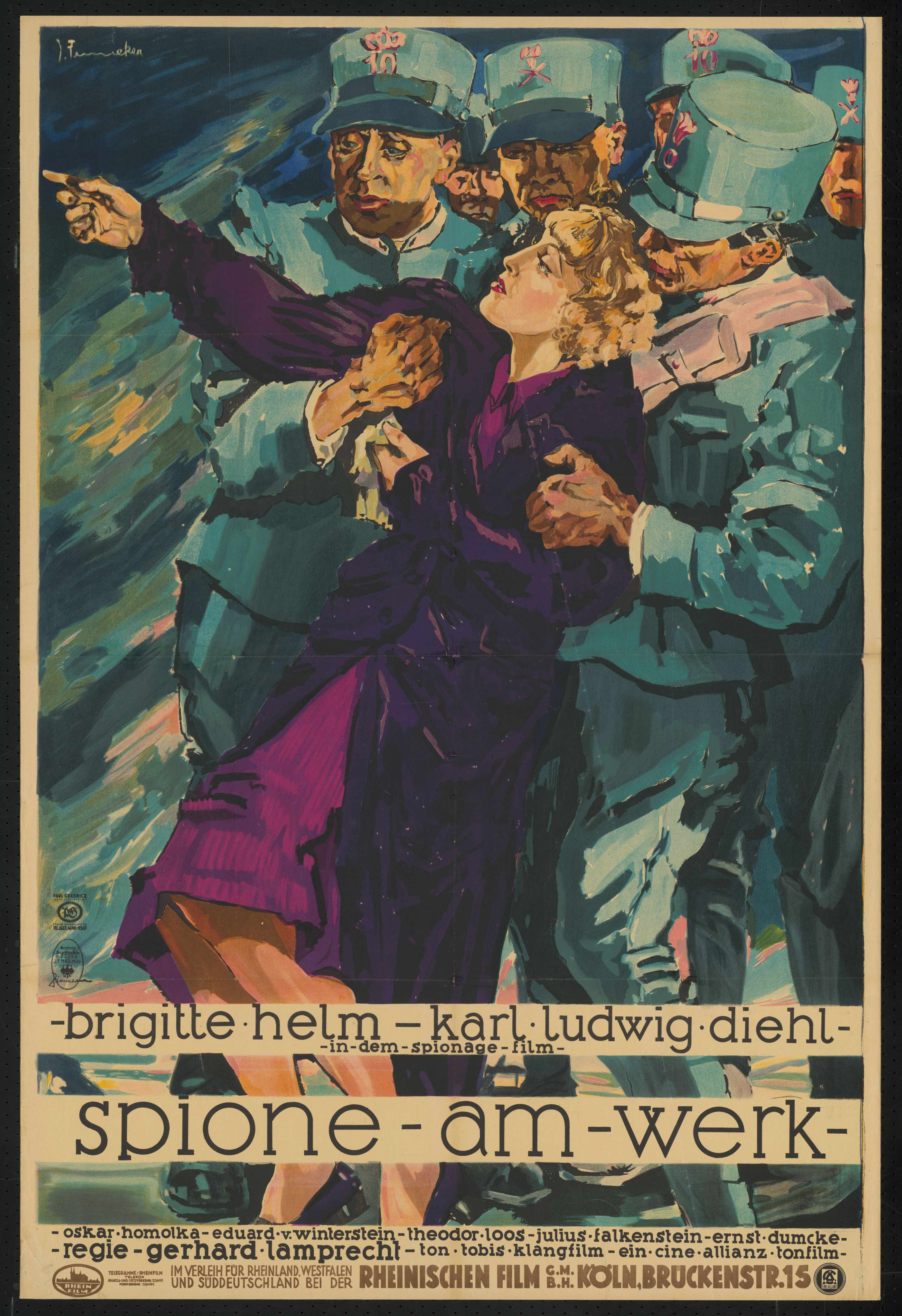 Film poster by Josef Fenneker: Spione am Werk, Germany 1932, directed by Gerhard Lamprecht