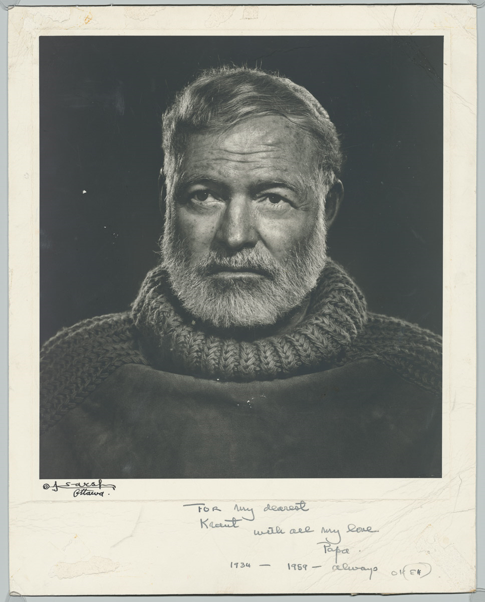 Photograph from Ernest Hemingway for Marlene Dietrich, with dedication: „﻿﻿﻿For my dearest Kraut with all my love Papa. 1934 – 1959 – always ok EH”, 1959, Ottawa