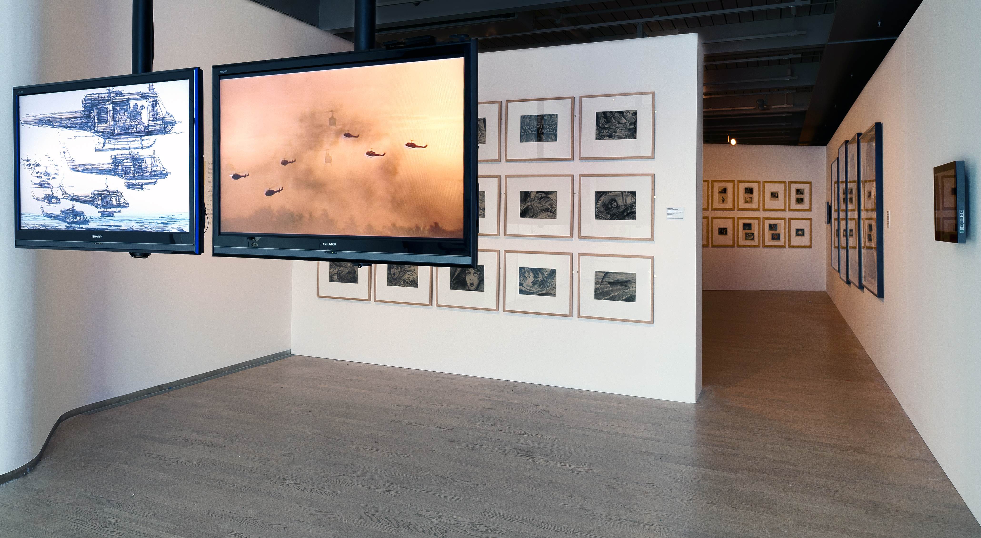 View of the exhibition „Between Film and Art – Storyboards from Hitchcock to Spielberg", Deutsche Kinemathek, Berlin