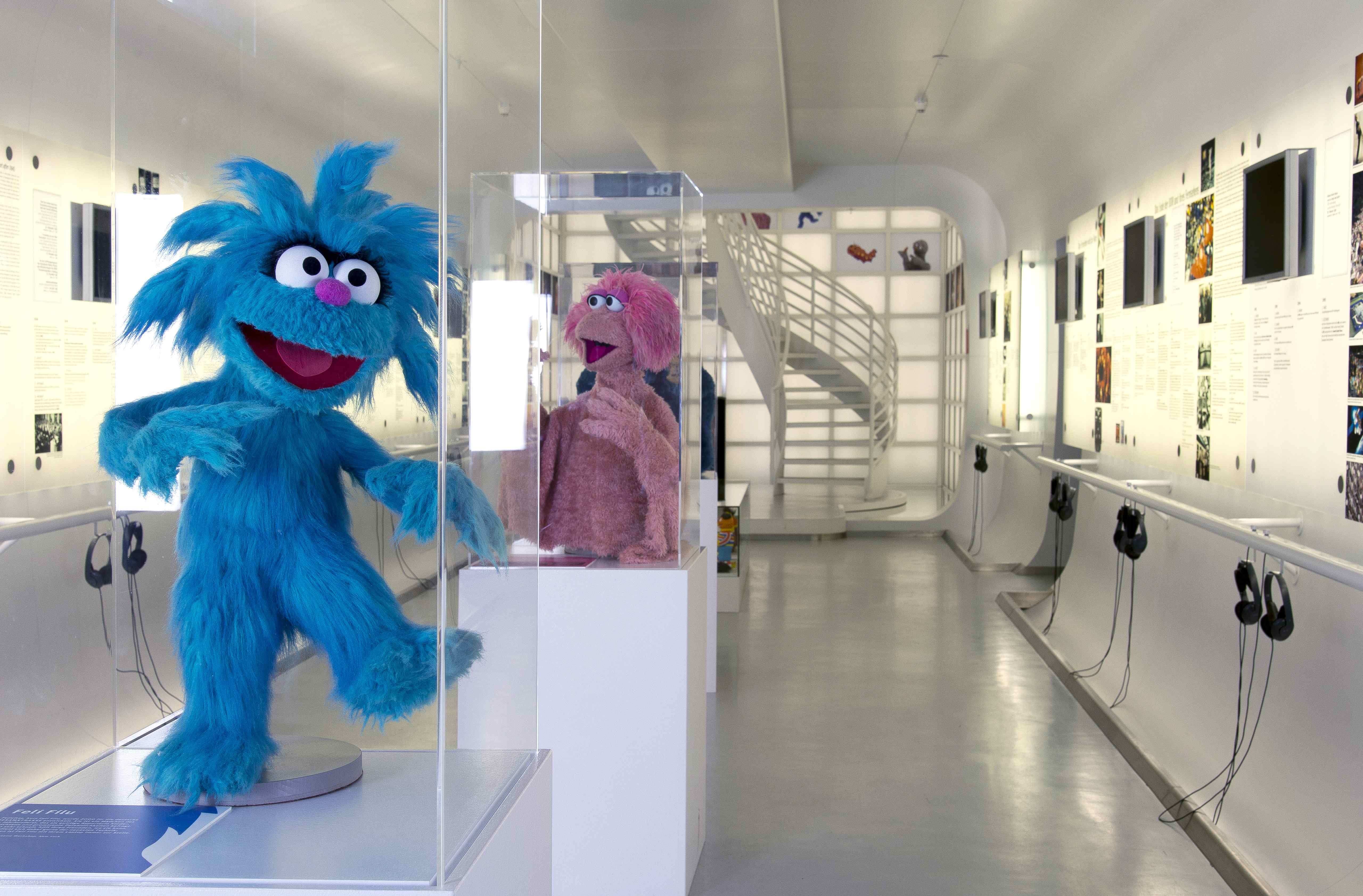 Raumansicht der Ausstellung „40 Jahre Sesamstraße – Zu Gast im Museum für Film und Fernsehen", Deutsche Kinemathek, Berlin