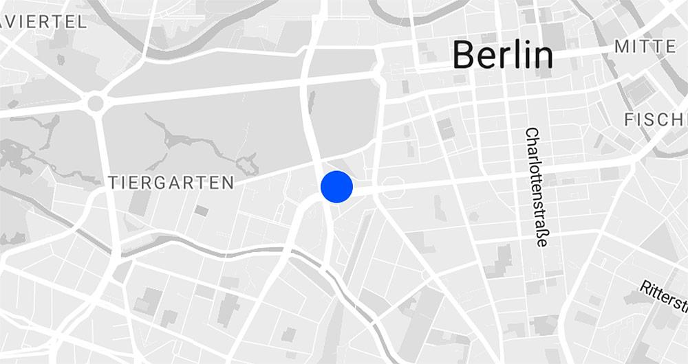 Karte von Berlin mit Marker gesetzt bei Potsdamer Strasse 2, 10785 Berlin und Imhoffweg 6, 12307 Berlin
