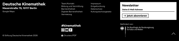 Der untere Bereich der Website von der Kinemathek ist zu sehen.