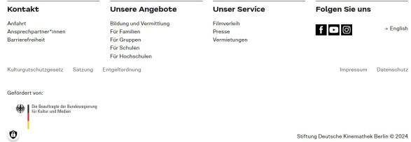 Bereich mit verschiedenen Textbl&ouml;cken: Kontakt, Unsere Angebote, Unser Service, Folgen Sie uns 