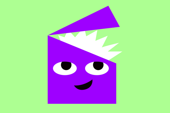 Grafik eines fröhlichen Monsters mit einem offenen Kopf, aus dem Zacken herausragen.