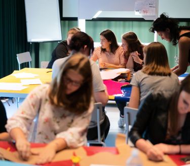 A school class creates an animated film in a stop-motion workshop.