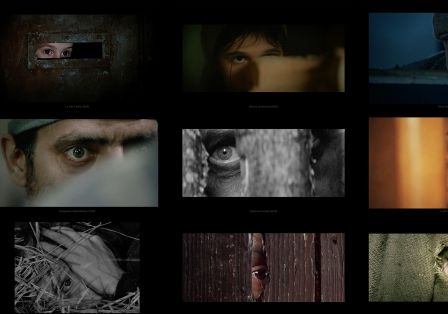 Augen in Nahaufnahme sind auf mehreren Screens in einem Frame platziert.