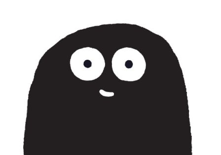 Eine Illustration einer schwarzen Figur mit großen Augen guckt freundlich.