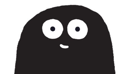 An illustration of a black figure with large eyes looks friendly.